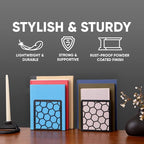 GEOMOD Geometric Honeycomb Black Metal Bookends Decorative - Tall Sturdy Book Ends for Shelves - Modern Heavy Duty Bookend Stopper - Office or Home Book Shelf Book Holder - 6x3.25x6.25 Inches - 2 Pair