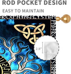 Tree of Life Curtains, Vikings Celtic Nordic Life Tree Scandinavian Aesthetic Mythology Blue Window Drapery Treatments for Bedroom Living Room Bathroom 2 Panels, 63"x63" Inch