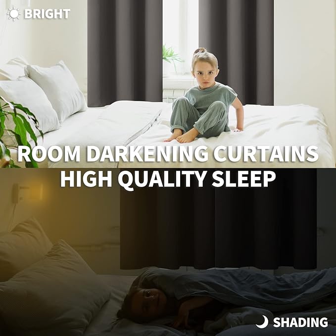 BGment Blackout Curtains for Bedroom - Grommet Thermal Insulated Room Darkening Curtains for Living Room, Set of 2 Panels, Each 46 x 72 Inch, Grey
