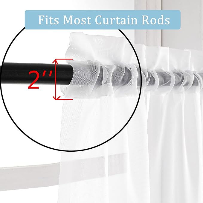 OWENIE White Short Sheer Curtains 24 Inches Long 2 Panels Set for Kitchen Window, Rod Pocket Light Filtering Sheer Tier Curtains for Small Laundry Room, RV, Camper Travel Trailers, 42 W x 24 L