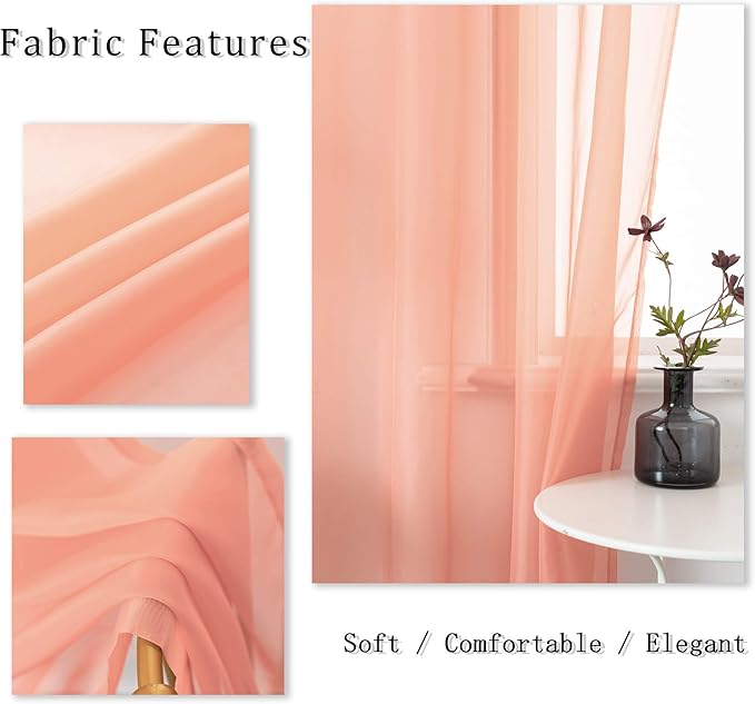 DUALIFE 2 Panels Pink Sheer Curtains 108 Inch Length for Girls Kid Room - Bed Canopy Voile Drape Curtains for Wedding Party Backdrop,52 Wide by 108 Long