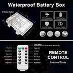 JMEXSUSS 100 LED Blue Battery Operated Rope Lights Outdoor Waterproof, 33ft 8 Modes Battery Christmas Light, Battery Powered String Lights with Remote for Trampoline Camping Canopy Tent Pool Decor