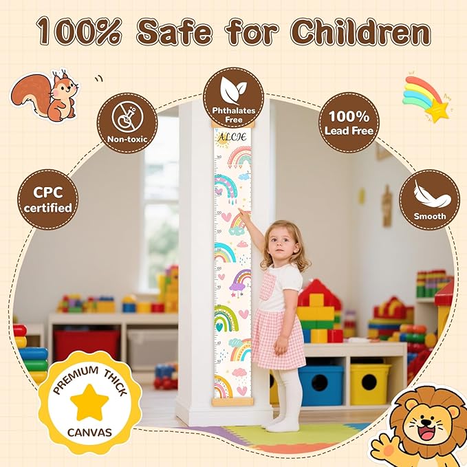Personalized Wooden Forest Animal Tree Growth Chart, Canvas Height Growth Chart for Baby, Kids Measuring Chart for Wall, Kids Room Wall Decor, Removable & Waterproof Growth Chart Ruler