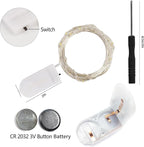 WATERGLIDE 12 Pack Fairy Lights Battery Operated (Included), 7 ft 20 LED Mini String Lights, Waterproof Silver Wire Firefly Starry Light for DIY Wedding Christmas Party Decor, 6 Warm White & 6 White
