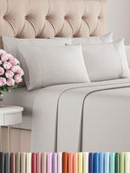 King Sheets Set 6 Piece - Includes 4 Pillowcases - Bed Sheets King Size - Soft Hotel Luxury Bedding - Cooling, Comfy, Cozy & Breathable - 1 Flat, 1 Fitted & 4 Pillowcases w/ Deep Pockets - French Grey
