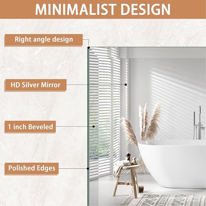 Frameless Mirror for Bathroom Vanity,30x32in Wall Mounted Mirrors for Over Sink Decorative Rectangular Frameless Mirror,With Polished Edge,Hangs Horizontally Or Vertically,Entryways,Room,Shatterproof