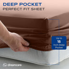DREAMCARE Full Size Sheets Set - 4 Pcs Cooling Bed Sheets with Up to 15" Deep Pockets - Soft, Long-Lasting 100% Brushed Polyester with Side Pocket (Mocha Brown)