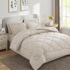 CozyLux Full Size Comforter Sets Beige - 7 Pieces Bed in a Bag Full, Luxury Soft Bed Set for All Seasons, Bedding Set with Down Alternative Comforter, Sheets, Pillowcases & Shams