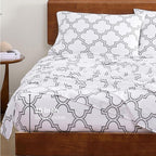 LANE LINEN 100% Organic Cotton Printed Sheets Queen Size Bed Set, Fade Resistant Fully Elasticized Reinforsed Seam in Fitted Sheets Pocket, Avaialbe in Variety of Prints- Trellis Silver