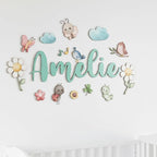 Custom Nursery Name Sign with Themed Decor Kit | Personalized Wooden Wall Art for Baby, Kids Room | Space, Jungle, Circus, Under the Sea, Woodland, Rainbow (40", Fairy Garden)