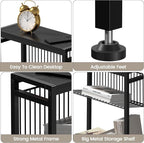 End Table for Small Space, 3-Tier Narrow Side Table with Magazine Holder, Nightstand, Skinny Snack Couch Table in Living Room, Bedroom Study and Balcony (Black)