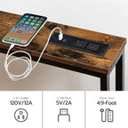 HOOBRO 2 Pack 5.9" Narrow Console Sofa Table with Power Outlets, 47.2" Long Behind Couch Table with Charging Station, Skinny Sofa Table for Living Room, Foyer, Rustic Brown BF15XGP201G1