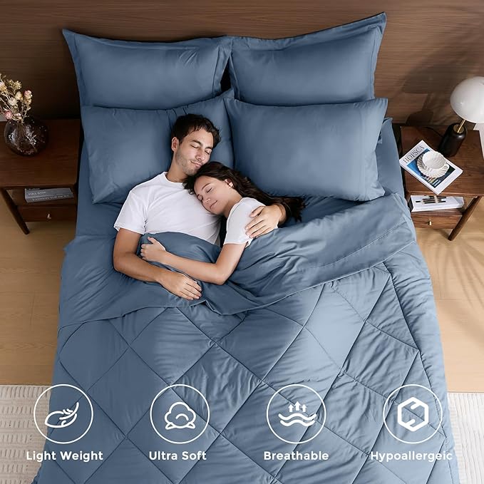 HEVUMYI Dusty Blue Twin-XL Comforter Set - 5-Piece All Season Bed in a Bag Twin-XL, Ultra Soft Bedding Set with Comforter, Flat Sheet, Fitted Sheet, Pillowcases, Pillow Shams