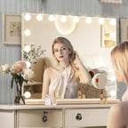 Hollywood Vanity Mirror with Lights, 18 Dimmable Bulbs, 3 Color Lights,Make Up Lighted Mirror, Aluminum Metal Frame, USB Charging Port（32" x 24"）