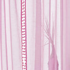 Treatmentex Pom-Pom Sheer Curtains for Bedroom 84 inches Linen Textured Look Pink Sheer Window Draperies for Girl's Room, 52" w x 2 Panels, Red, Rod Pocket