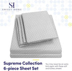 Queen Sheets Dot Grey - 6 Piece 1500 Supreme Collection Fine Brushed Microfiber Deep Pocket Queen Sheet Set Bedding - 2 Extra Pillow Cases, Great Value, Queen, Dot Gray