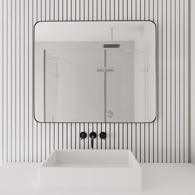 Bathroom Mirror for Wall, Rectangle Framed Wall Mounted Farmhouse Vanity Mirrors, 20x28 Inch,Gold