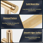 Knurled Cabinet Pulls 2 Pack, 4 Inch Long Cabinet Handles Metal Door Pulls, Kitchen Drawer Pull Knurled Dresser Handles - 3" Hole to Hole, Golden