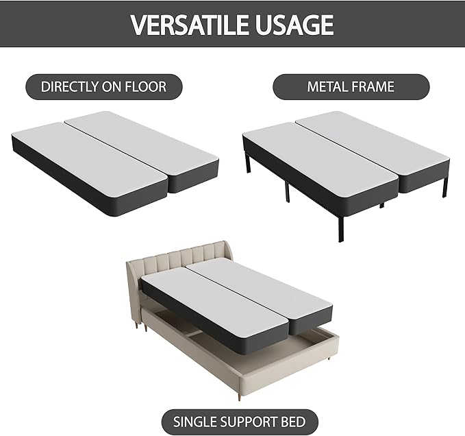 Nutan Inch Sturdy Box Spring for Mattress Support-Durable and Fully Assembled, Natural Wood Full, Gray, 4" Foundation
