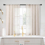 MYSKY HOME Beige Sheer Short Curtains with Pom Pom for Small Windows Bedroom Nursery Kids Girls Room Curtains Cafe Kitchen Light Filtering Boho Drapes, Rod Pocket,38 x 54 Inches, 2 Panels