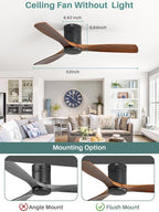 Sofucor 52 Inch Smart Ceiling Fan Without Lights Flush Mount Solid Wood Ceiling Fan with Alexa/Google Assistant/APP/Remote Control-Modern Outdoor Ceiling Fans No Light for Bedroom/Patio, Brown Black