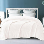 Exclusivo Mezcla Fleece Twin Size Blanket for Bed, 90x66 Inches Soft Cozy Jacquard Flannel Blankets, Lightweight Fuzzy Plush Warm for Winter, Off White