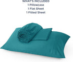 Bedsure Cooling Sheets Twin XL, Rayon Derived from Bamboo, Breathable & Soft Twin XL Sheet Sets, Deep Pocket Up to 16 Inches, Hotel Luxury Silky Dorm Bedding for Hot Sleepers, Turquoise