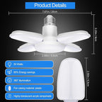 4Pack LED Garage Light Bulb, Mini 50W LED Garage Ceiling Lights 4+1 Adjustable Panels,5000Lumen Garage LED Light Bulb,E26 6500K Daylight LED Shop Lights for Garage,Kitchen,Living Room,Attic Light