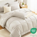 CozyLux Oversized King Comforter Sets Beige, 7 Pieces Bed in a Bag, Ultra-Soft All Season Bedding Sets with Stitch Quilted Comforter, Flat Sheet, Fitted Sheet, Pillowcases, Beige