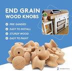 Woodpeckers End Grain Large Wooden Knobs 2 inch for Bifold Closet Doors, Dresser, Cabinet, Pack of 50 Unfinished Knobs for Crafts, Knob Replacement, Furniture