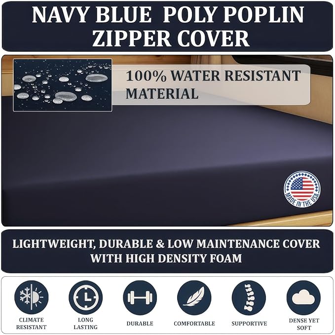 Foamma 10” x 28” x 79” Water Resistant RV Bunk Mattress, Firm High Density Foam, Comfortable and Durable Polyester Cover, Truck, Camper, Travel Trailer, Made in USA