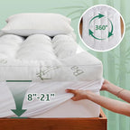 DOWNCOOL 3 Inch Memory Foam Mattress Topper King – Cooling Pillow Top Mattress Topper for Back Pain Relief, with Bamboo Viscose Air Layer, 1600 GSM Fill, Deep Pocket Fits 8–21 Inch