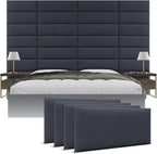 Vänt Upholstered Wall Panels - Queen/Full Size Wall Mounted Headboards - Ribbed Midnight Blue - Set of 4 Panels (Each Individual Panel 30"x11.5")