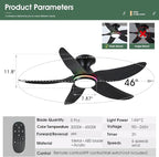 46" Ceiling Fans with Lights Remote/APP Control, Low Profile Ceiling Fans with Dimmable White Colors+Ring RGB Lights, 6 Speeds 5 Reversible Curved Blades for Kids Room Bedroom Living Room Bar, Black