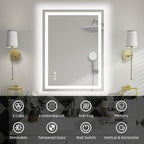 32"x 24" LED Bathroom Mirror with Lights, Dimmable, Double Lights, Backlit + Front Lit, 3 Colors Led Mirror for Bathroom, Lighted Bathroom Vanity Mirror, Tempered Glass(Horizontal/Vertical)