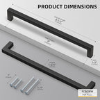 goldenwarm 200 Pack 8 Inch Black Cabinet Handles Matte Black Drawer Pulls Stainless Steel Cabinets Hardware Square Bar Modern for Kitchen Bathroom Cupboard