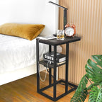 Yoobure C Shaped End Table with Charging Station for Living Room, Bedroom, Sofa Table with USB Ports and Outlets for Small Spaces, C Couch Rustic Snack Bed Table, Charcoal Gray