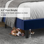 Allewie King Platform Bed Frame/Velvet Upholstered Bed Frame with Vertical Channel Tufted Headboard/Strong Wooden Slats/Mattress Foundation/Box Spring Optional/Easy Assembly/Navy Blue
