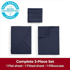 Mellanni Extra Deep Twin Sheets - 3 PC Iconic Collection Bedding - Hotel Luxury, Ultra Soft, Cooling Bed Sheets - Wrinkle, Fade, Stain Resistant (Twin, Navy Blue)