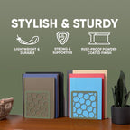 GEOMOD Geometric Honeycomb Sage Metal Bookends Decorative - Tall Sturdy Book Ends for Shelves - Modern Heavy Duty Bookend Stopper - Office or Home Book Shelf Holder - 6x3.25x6.25 Inches-2 Pair