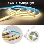 A 5V USB LED Light Strip, COB LED Strip Lights, Warm 5V LED Lights, Small LED Strip Light, TV Lights for TV Under Cabinet Kitchen Living Room Shelving or Displays (Warm 3.28FT x2)