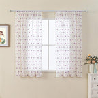 MYSKY HOME 45 Inches Long Kitchen Curtains Small Window Curtains for Bathroom Cafe Bedroom Purple Pom Pom White Semi Sheer Curtains for Nursery Girls Room Rod Pocket 2 Pieces Drapes 52 x 45 inch