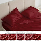 Love's cabin 4Piece California King Satin Bed Linen Set, Burgundy Silky Satin Sheets, Deep Pocket, Luxury Silk Feel, 1 Flat, 1 Fitted Sheet, 2 Pillow Cases