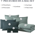 Monbix King Size Comforter Set - 7 Pieces Bed in a Bag King, Sage Green Bedding Sets with Comforter, All Seasons Comforter Bed Set with Sheets, Pillowcases & Shams