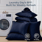 HEVUMYI Navy Blue Queen Comforter Set - 7-Piece All Season Bed in a Bag Queen, Ultra Soft Bedding Set with Comforter, Flat Sheet, Fitted Sheet, Pillowcases, Pillow Shams, Navy Blue