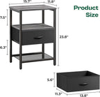 Huuger Night Stand with Fabric Drawer, Side Table with Mesh Shelf, Bedroom Nightstand, Fabric Drawer Dresser, Open Shelf, Metal Frame, Couch Side, Charcoal Gray
