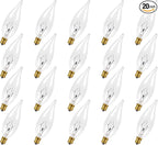 E12 Candle Light Bulbs 60W, Warm White 2700K Dimmable Chandelier Light Bulbs for Ceiling Fan or Pendants, CA10 Clear Candelabra Gold Base Bulbs, 20 Pack