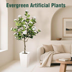 5Ft Artificial Camellia Tree in White Pot, White Faux Plant Indoor Outdoor (61"), Tall Flower Plant for Porch & Living Room Office Decor