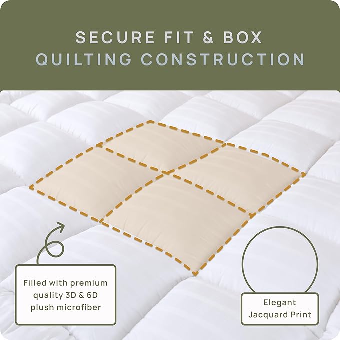 Extra Thick Pillow Top 3 Inch Mattress Topper King Size for Firm Mattress, Cooling Fluffy Cotton Hotel Mattress Bed Topper for Cloud Like Sleep & Back Pain, Plush Soft Pad, Fit to 6”-22” Mattress