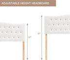 Tufted Upholstered Headboard Twin Size, Sturdy and Durable Solid Wood Twin XL headboard, Fabric Headboard Adjustable Height from 37” to 51”, Modern Button Diamond Design Head Board, White